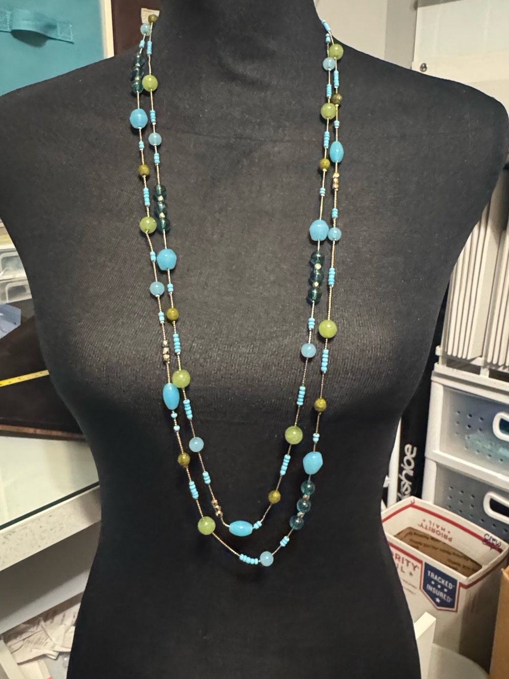 Layered Blue and Green Bead Necklace - Women Jewelry